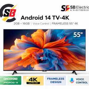 SB Android 14 TV – 4K, 2GB + 16GB, Voice Control, Frameless 55"